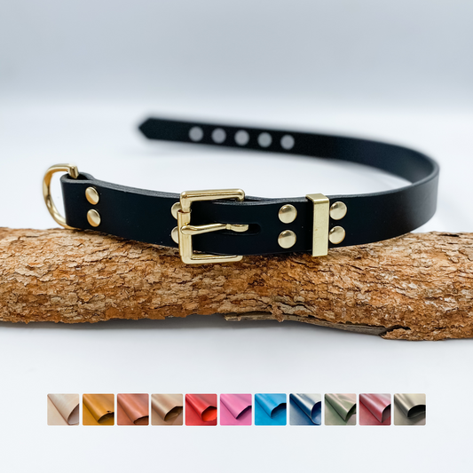 Black Leather D End Dog Collar - custom made by Kinfolk Leather