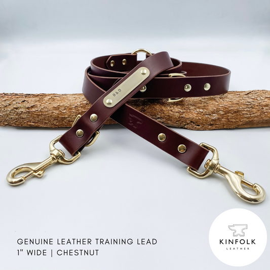 Genuine Leather Multi Use Handsfree Training Dog Lead - Custom made by Kinfolk Leather in NZ. Chestnut Brown