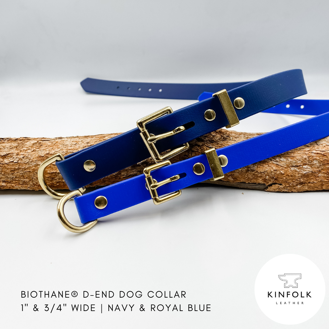 Custom Dog Collars made from waterproof biothane by Kinfolk Leather - Blue