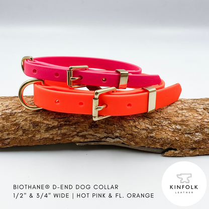 Two D End Dog Collars custom made from BioThane by Kinfolk Leather