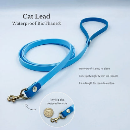 BioThane cat lead features including waterproof 12 mm material, 1.5 m length and a lightweight 6 g brass clip.
