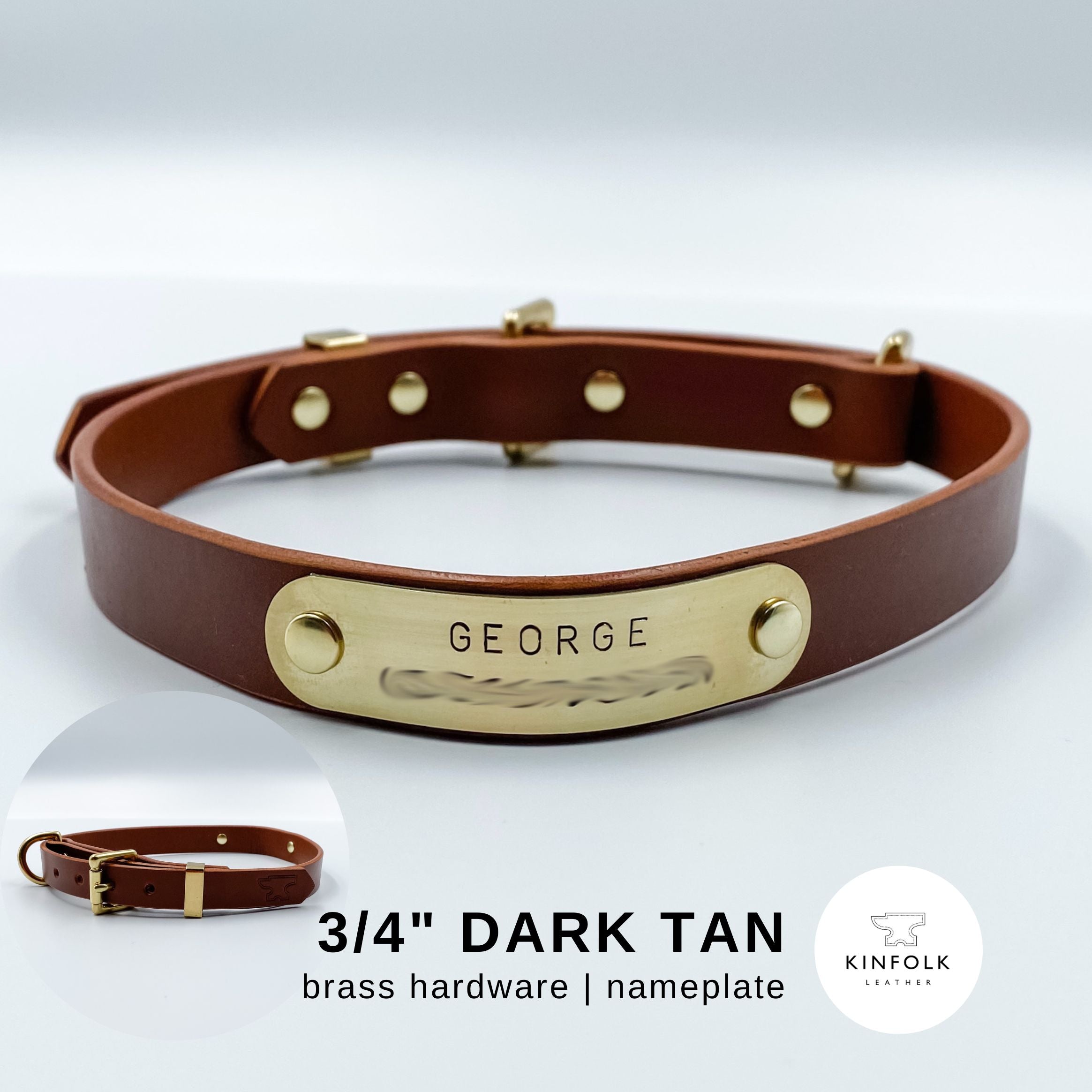 Leather dog collar with gold sale nameplate