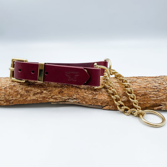Genuine Leather Martingale or Half Check Dog Collar - Custom Made in NZ by Kinfolk Leather