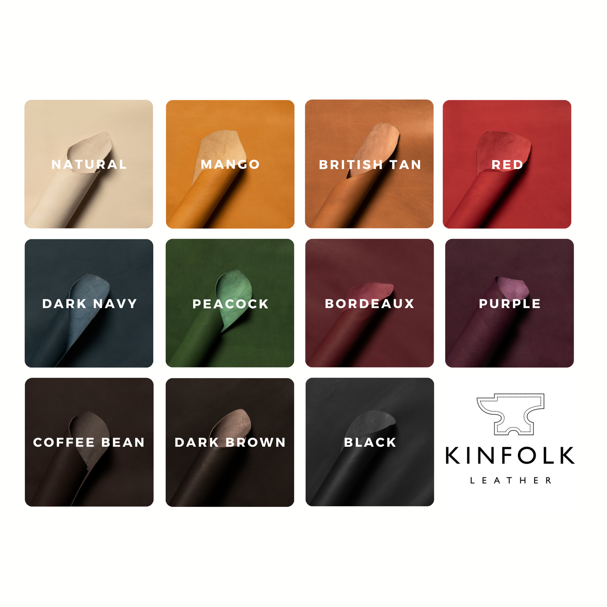 Custom Cat Collar Leather Colour Swatches - custom made in NZ by Kinfolk Leather