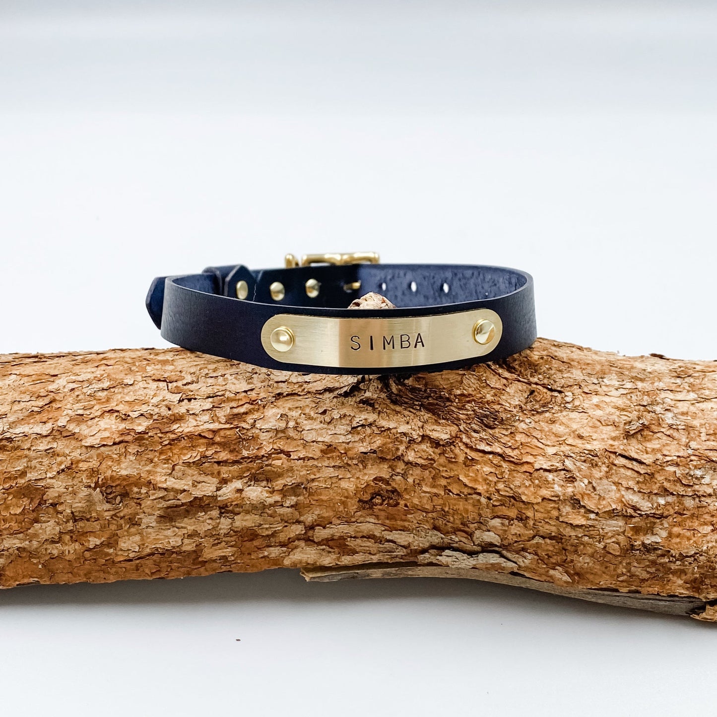 Soft Leather Puppy Collar with personalised brass nameplate - custom made in NZ by Kinfolk Leather