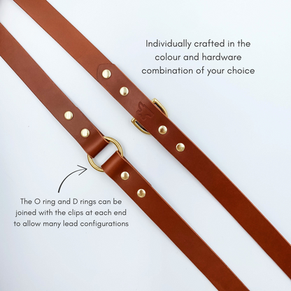 Genuine Leather Multi Use Handsfree Training Dog Lead - Custom made by Kinfolk Leather in NZ. Dark Tan