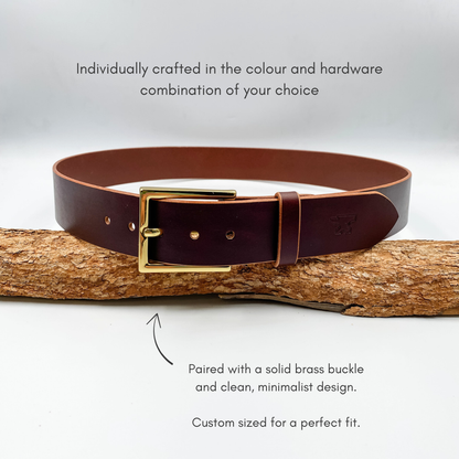 Brown Leather Belt with Brass Buckle - Custom Sized and Personalised - Kinfolk Leather