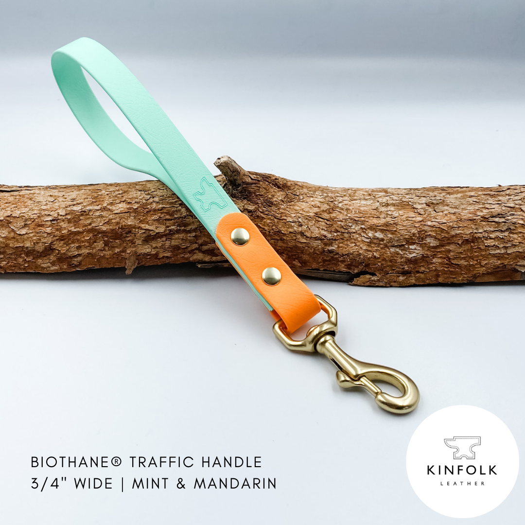 BioThane Traffic Handle Dog Leash Lead made in NZ by Kinfolk Leather