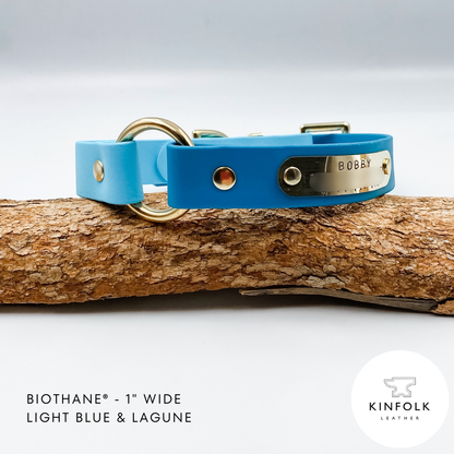 Waterproof BioThane Dog Collar - custom O ring dog collar - made in NZ by Kinfolk Leather. Blue