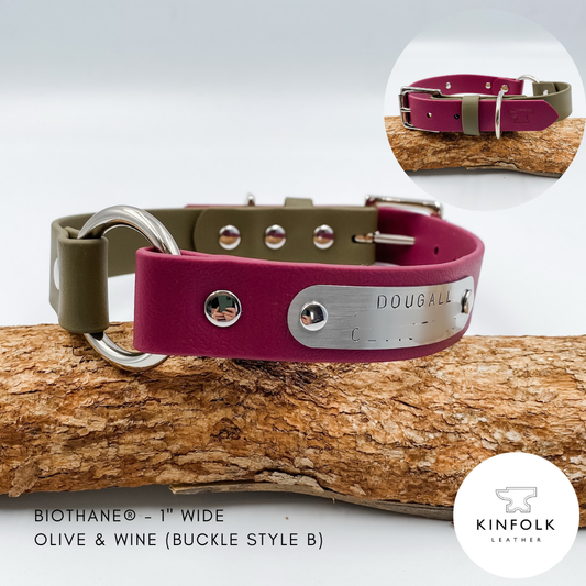 Two tone O ring custom dog collar in waterproof Biothane by Kinfolk Leather NZ